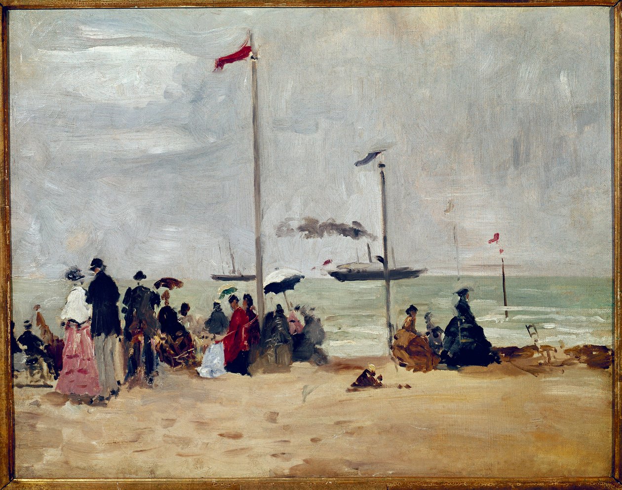 På stranden i Trouville, Normandiet (olie på lærred af Eugene Louis Boudin