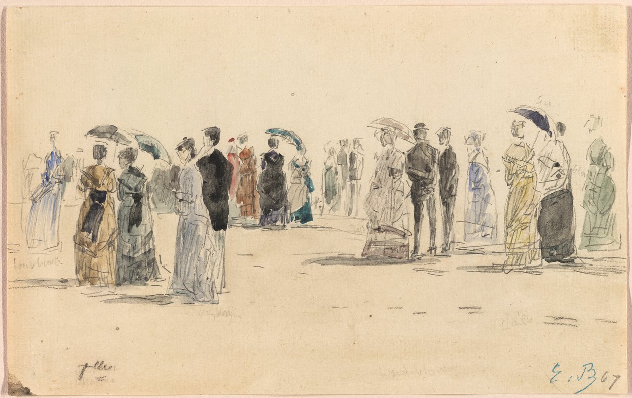 Folk på stranden i Trouville af Eugene Louis Boudin