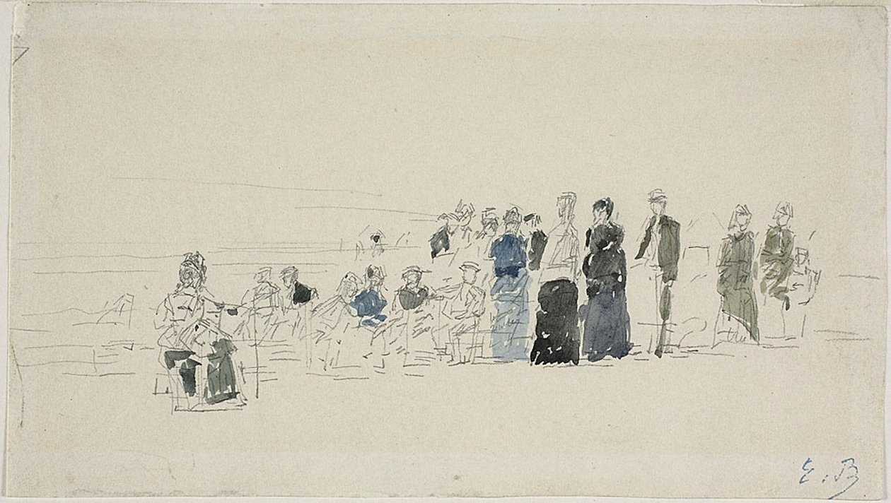 Underkjoler på stranden (recto); Bretonske kvinder på stranden (verso) af Eugene Louis Boudin