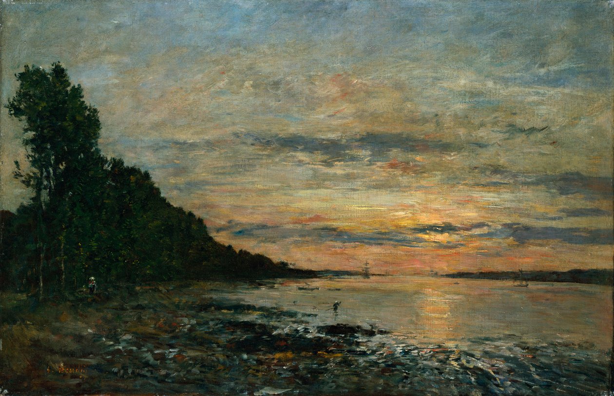 Plougastel, Solnedgang over flodmundingen, c.1870-73 af Eugene Louis Boudin
