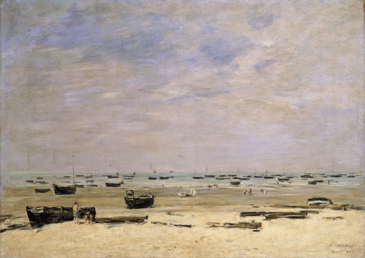 Flodpramme ved lavvande; Berck le Rivage a Maree Basse, 1882 af Eugene Louis Boudin