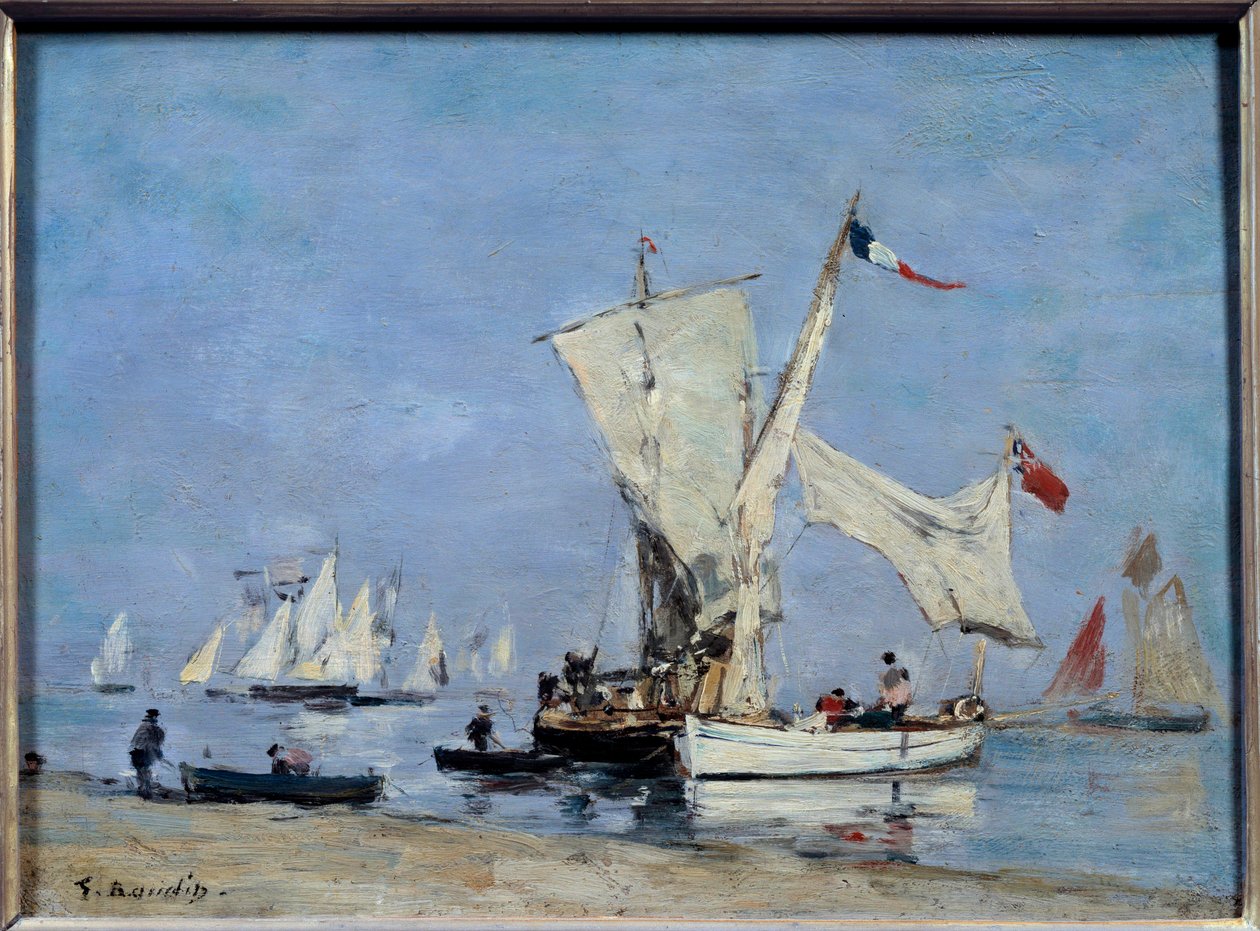 Sejlbåde maleri af Eugene Louis Boudin (1824-1898) 1869 Sun. 0,24x0,33 m Paris, Musee d