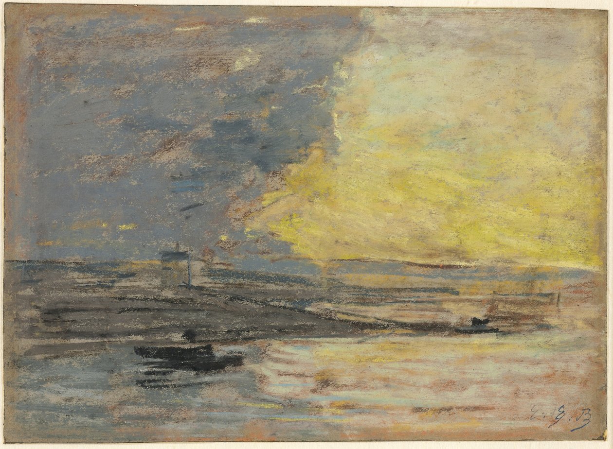 Seaside, Port of Honfleur, ca. 1860 (pastel på blåt vævet papir) af Eugene Louis Boudin
