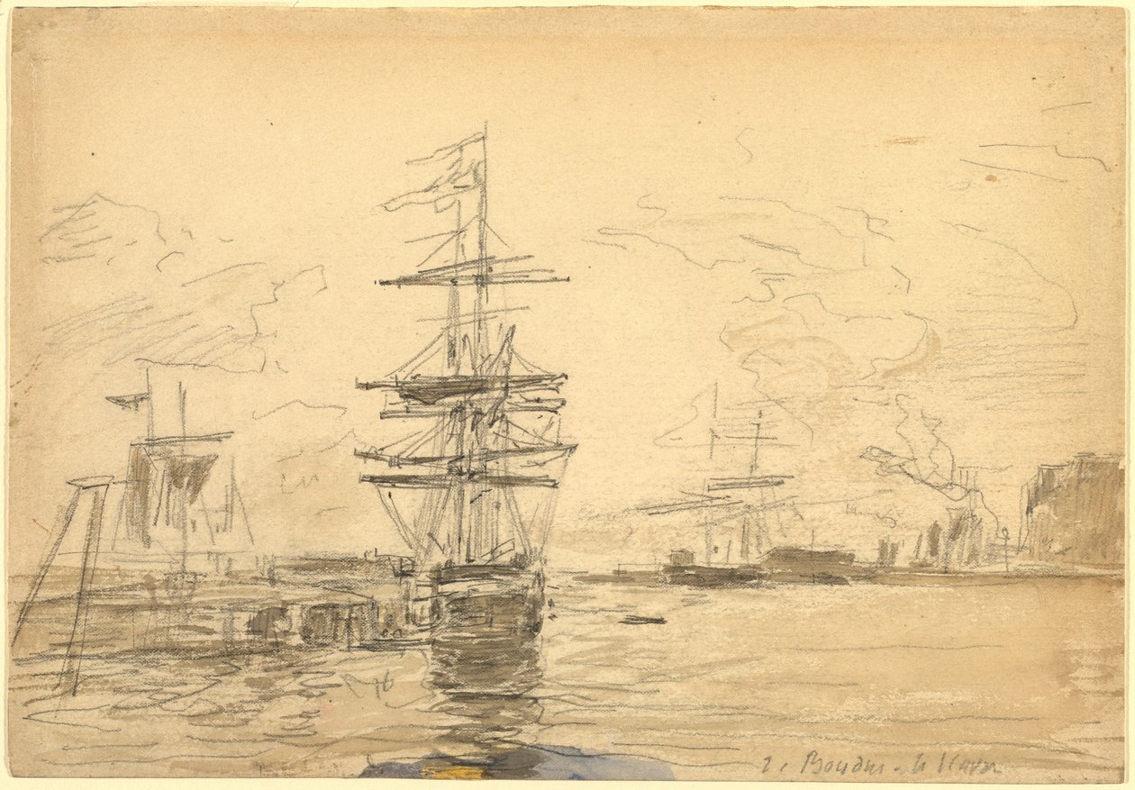 Skibe i Havn, ca. 1875. af Eugene Louis Boudin