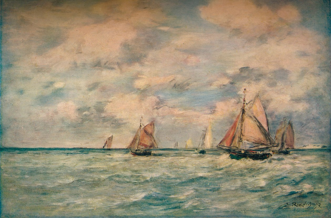 Udgang fra bådene ved Trouville, 1895, 1920. af Eugene Louis Boudin