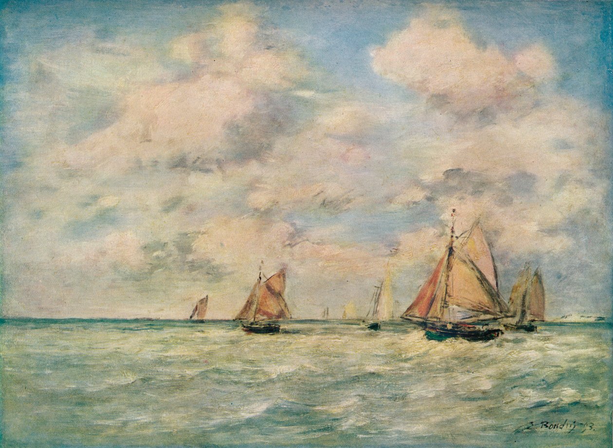 Udgang af bådene ved Trouville, 1800-tallet af Eugene Louis Boudin