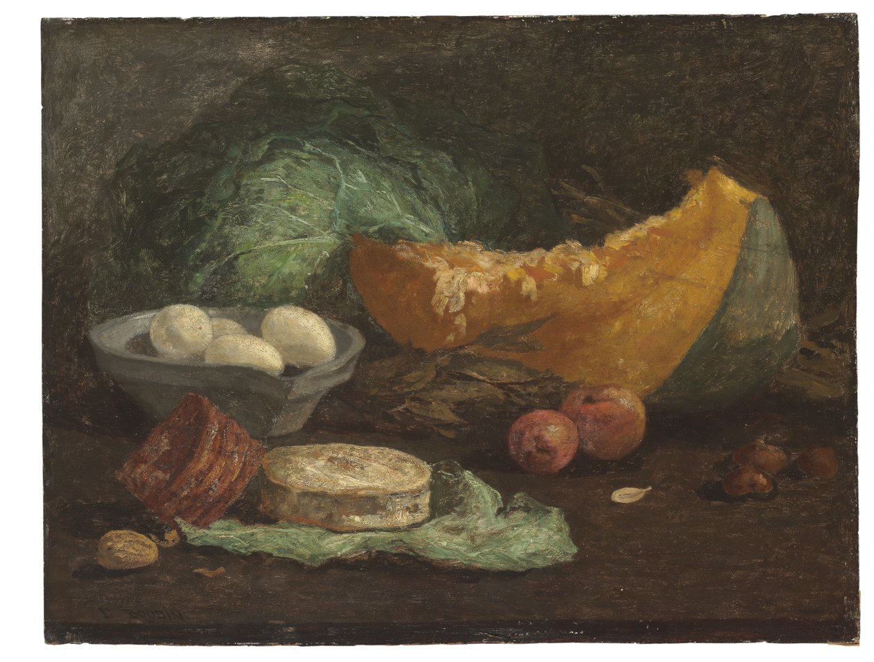 Stilleben med æg og græskar, ca. 1853-56 af Eugene Louis Boudin