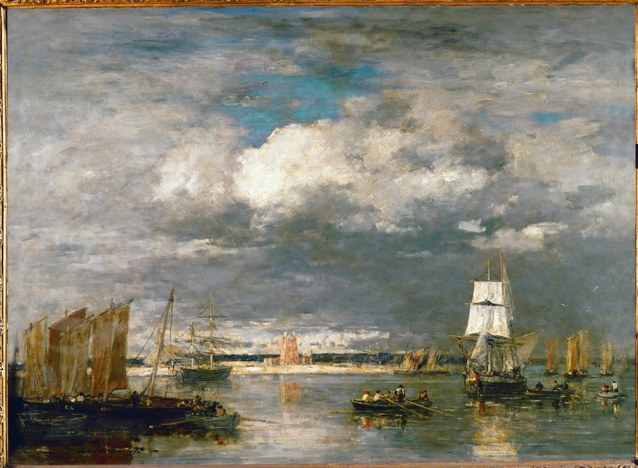 Storm ved Camarets havn (olie på lærred) af Eugene Louis Boudin