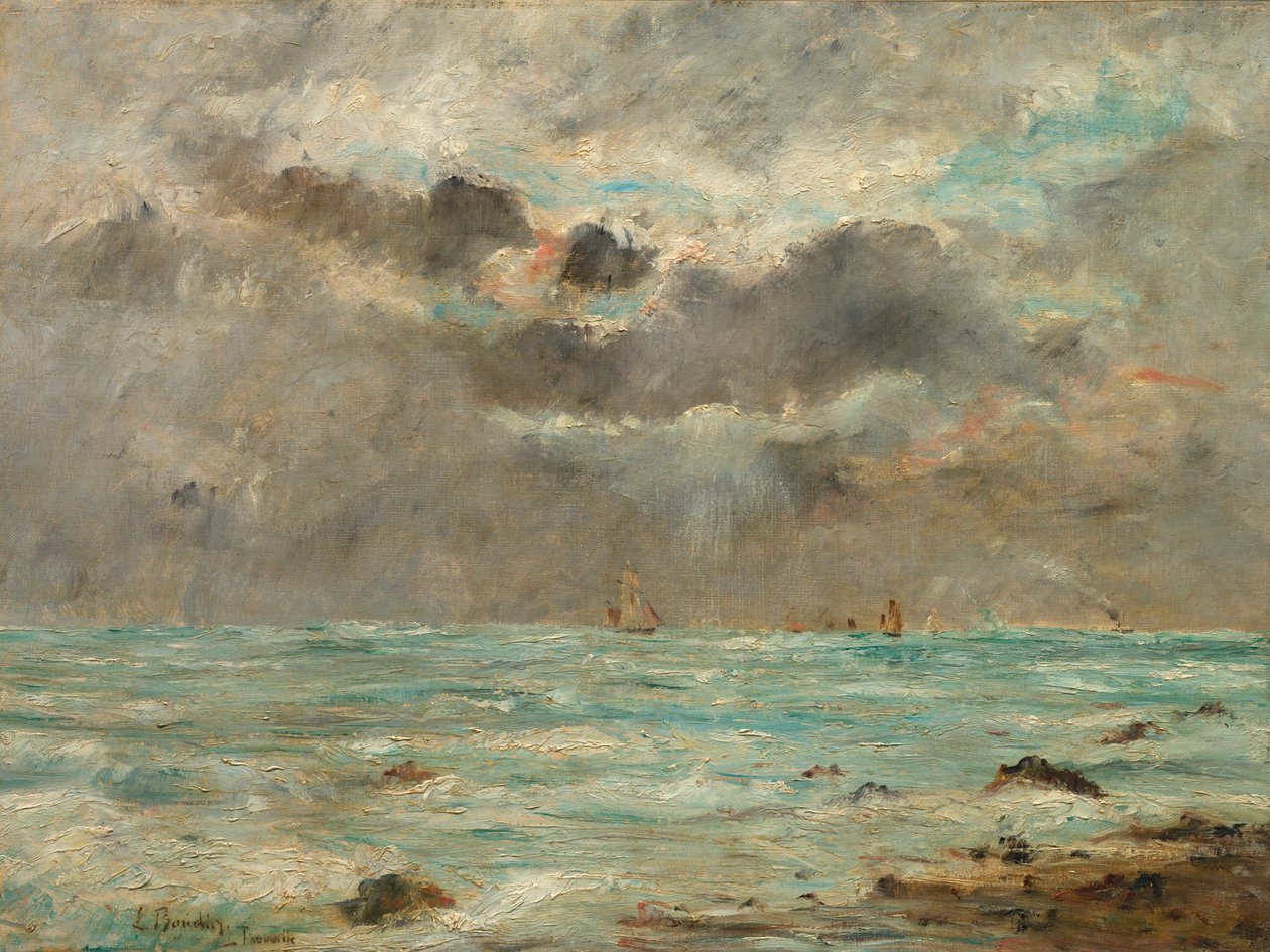 Kysten ved Trouville, ca. 1865-1900 (olie på stof) af Eugene Louis Boudin