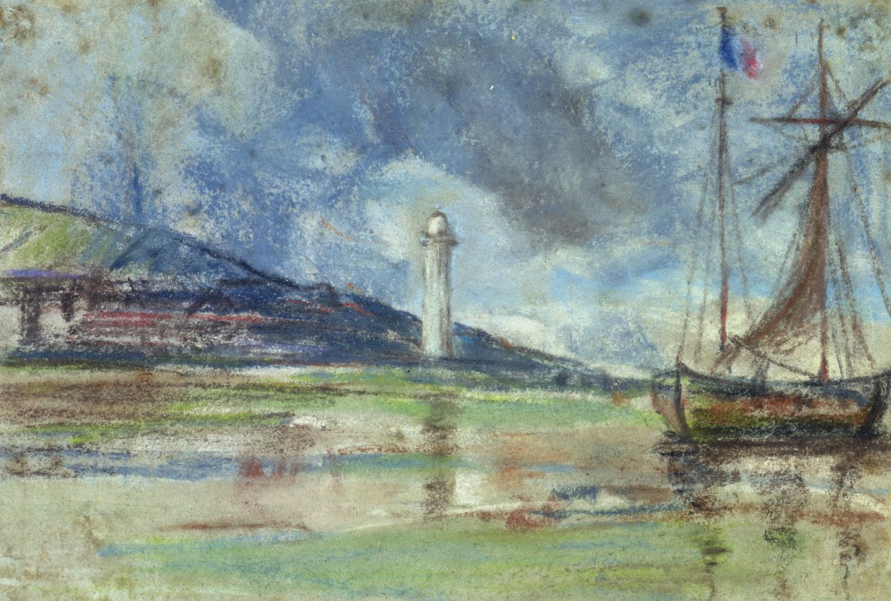 Fyrtårnet ved Honfleur (pastel på papir) af Eugene Louis Boudin