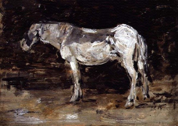 Den hvide hest, ca. 1885-90 (olie på panel) af Eugene Louis Boudin