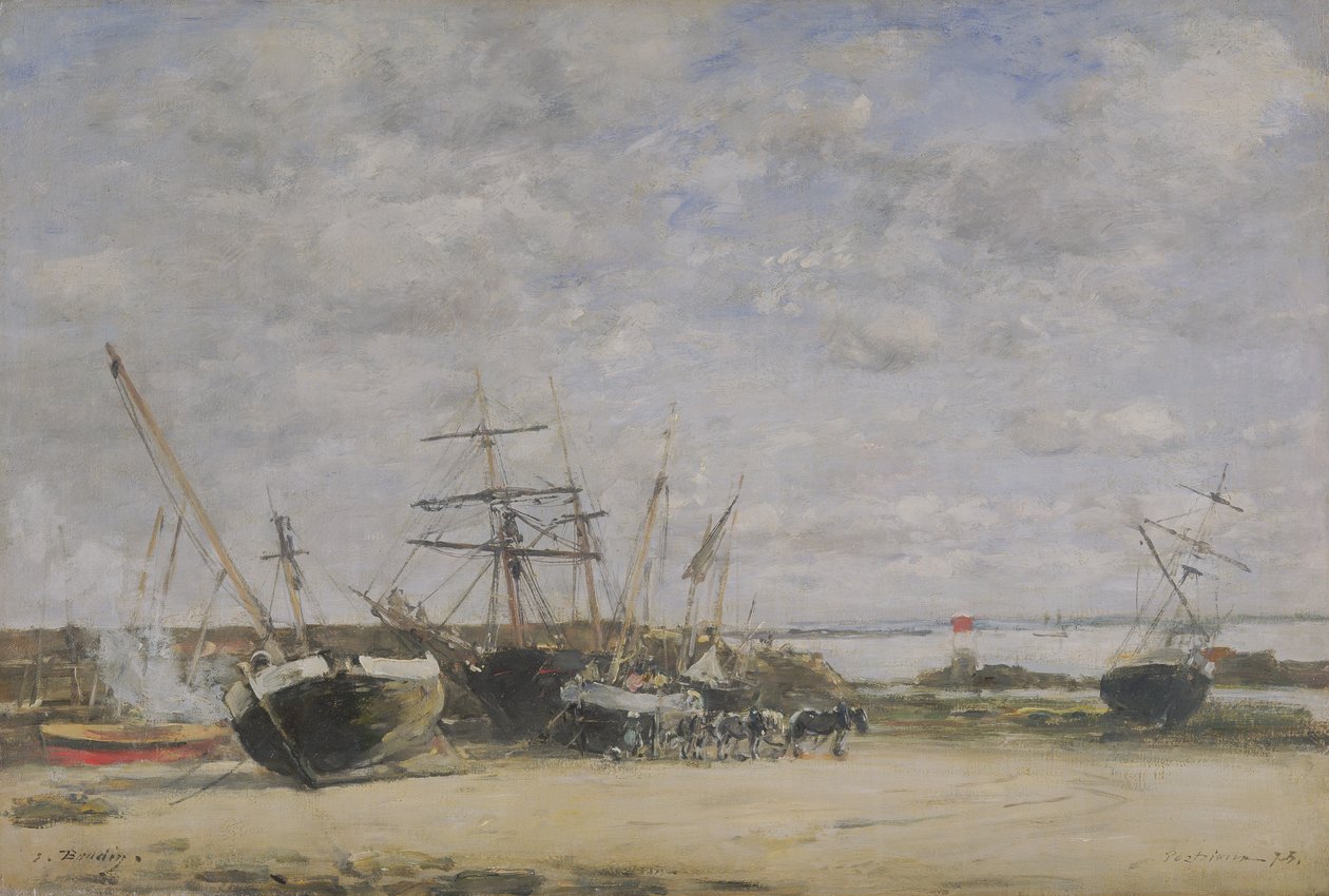 Fartøjer og Heste på Kystlinjen af Eugene Louis Boudin
