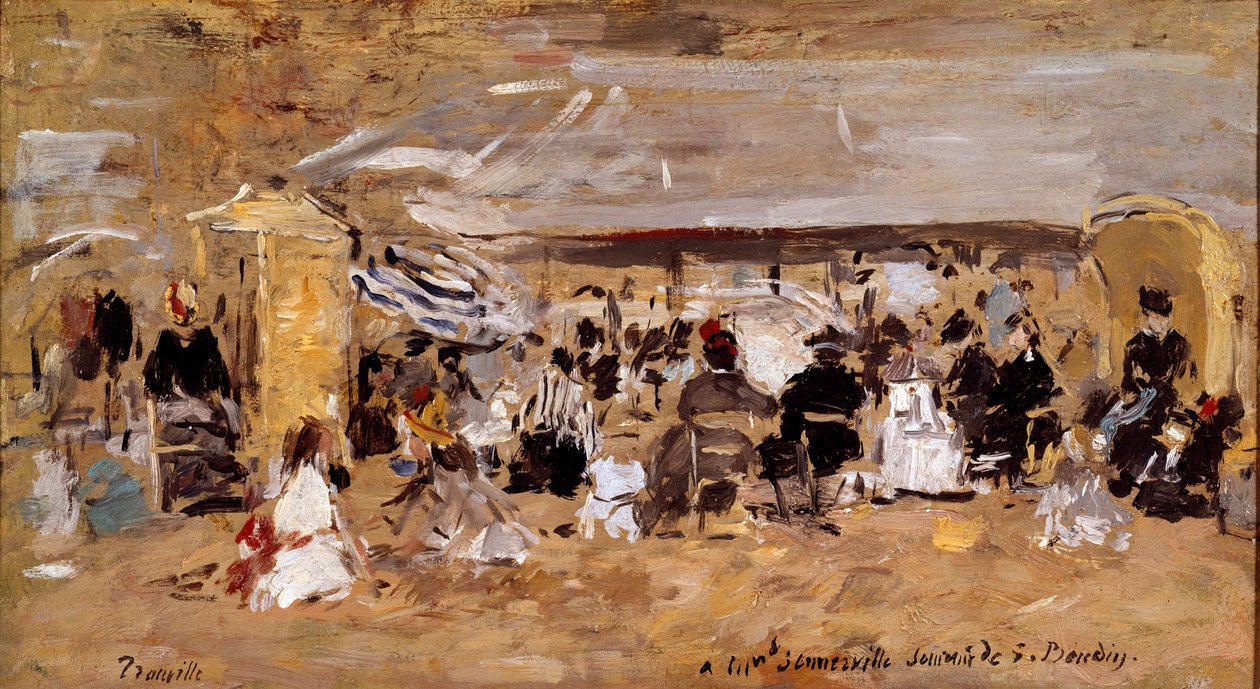 Udsigt over stranden i Deauville i Normandiet Maleri af Eugene Louis Boudin (1824-1898) Paris fra det 19. århundrede, Musee d
