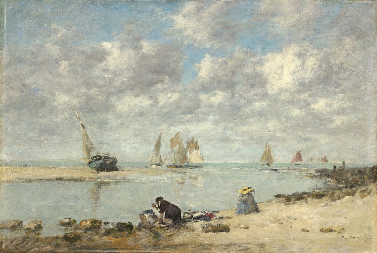 Vaskekvinde nær Trouville, ca. 1872-6 (olie på træ) af Eugene Louis Boudin