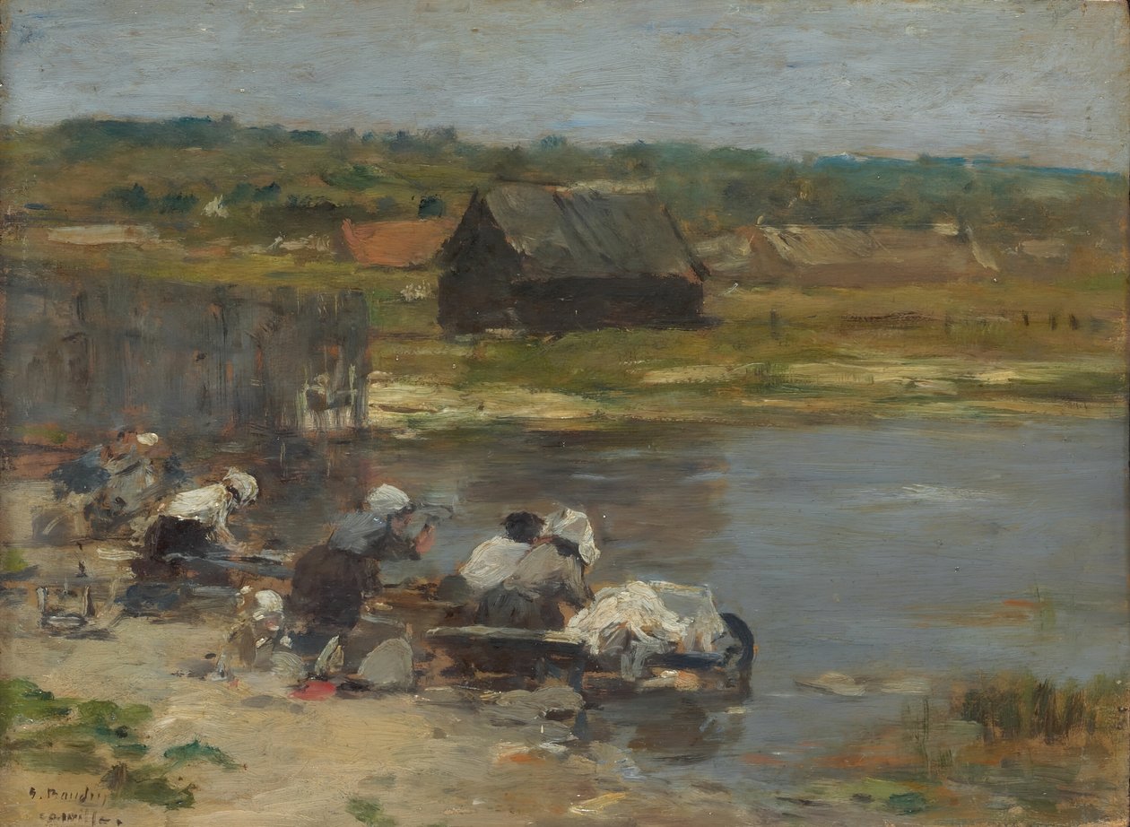 Vaskekvinder ved kanten af dammen, 188085. af Eugene Louis Boudin