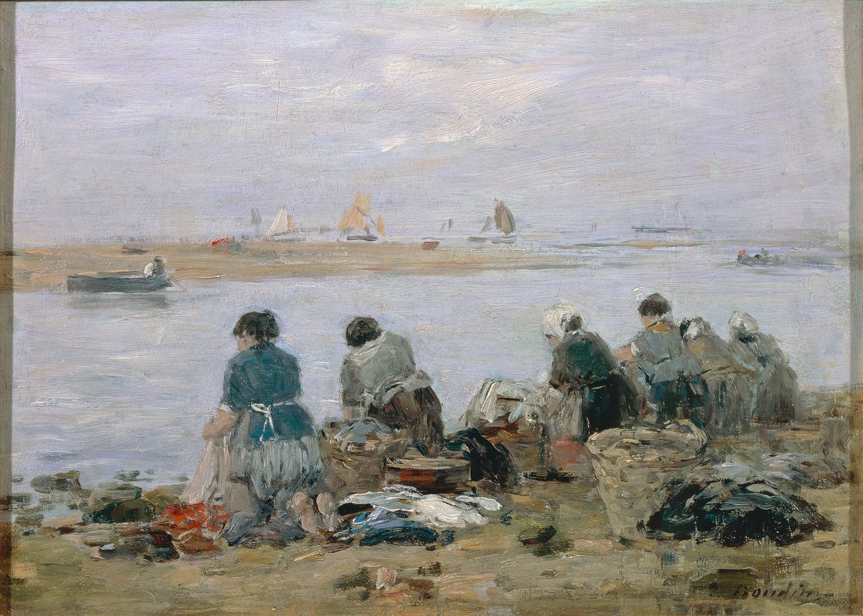 Vaskekvinder på bredden af Touques-floden nær Trouville, af Eugene Boudin, maleri af Eugene Louis Boudin