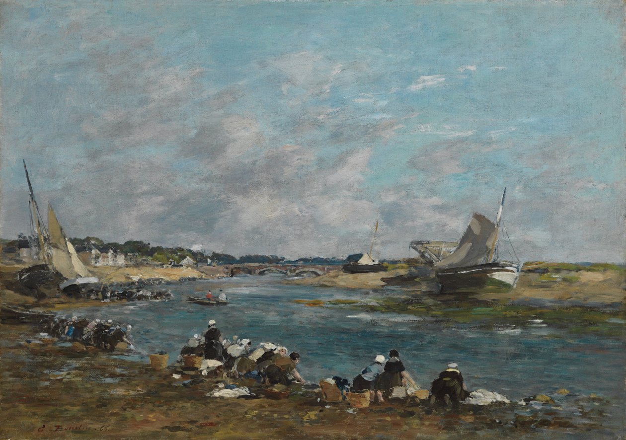 Vaskekvinder på bredden af ​​floden Touques; Vaskekvinder på en af ​​La Touques arme, 1866 af Eugene Louis Boudin