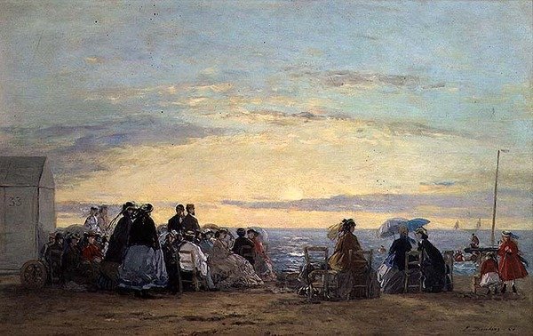 Ser solnedgangen fra stranden af Eugene Louis Boudin