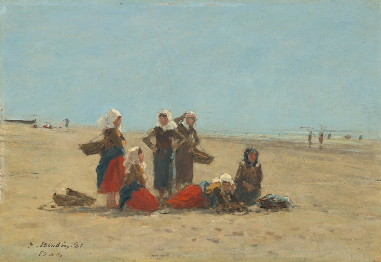 Kvinder på stranden i Berck, 1881. af Eugene Louis Boudin