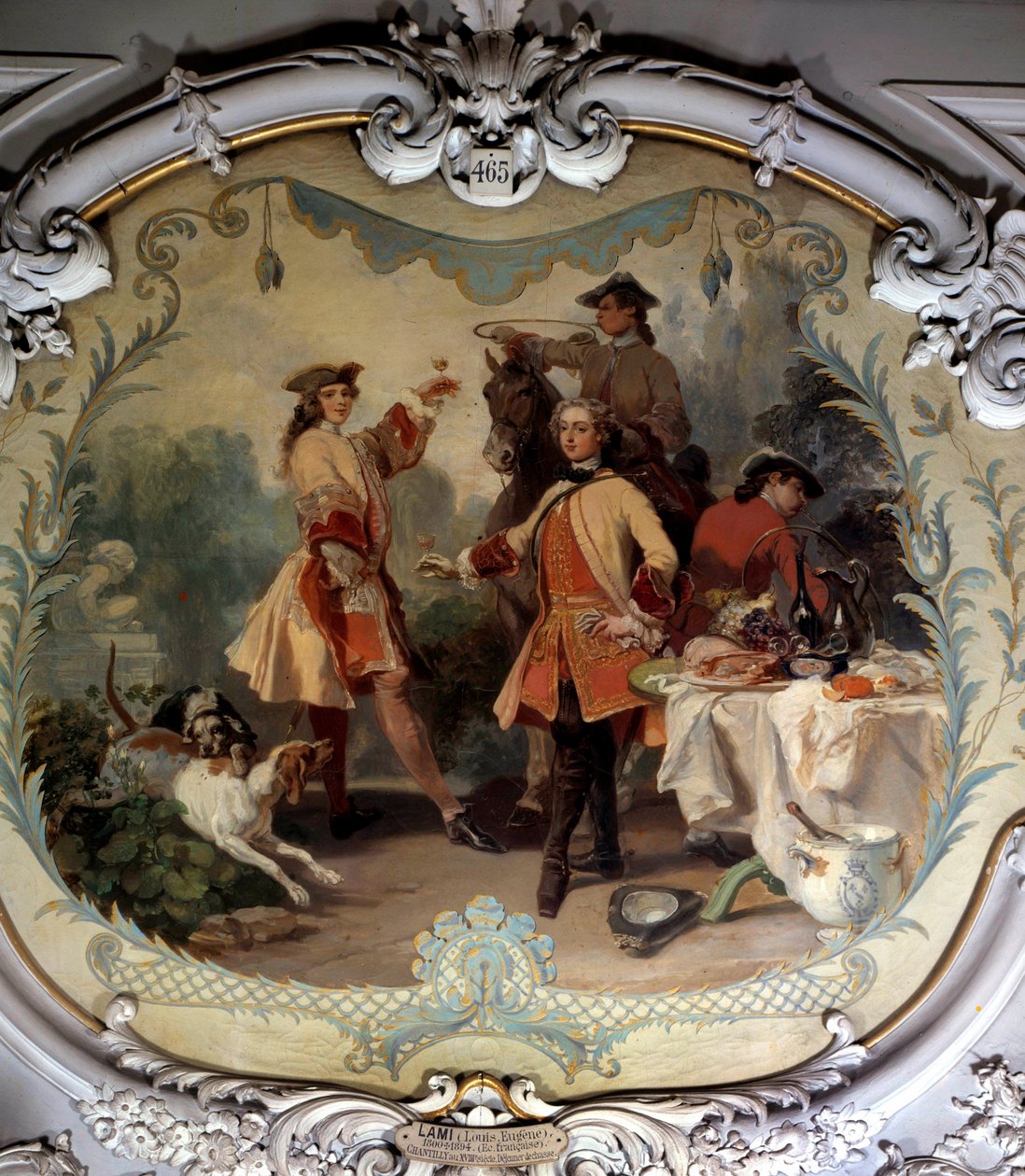 En jagtfrokost i det 18. århundrede Maleri af Eugene Louis Lami (1800-1890) Chantilly fra det 19. århundrede, Musee Conde af Eugene Louis Lami