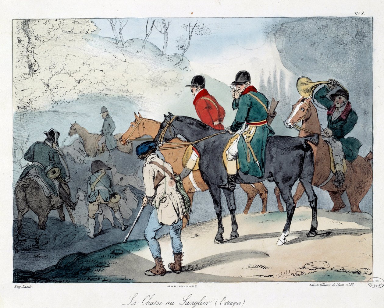 Ornejagt. Illustration af bogen "La vie de chateau"". Gravering af Eugene Louis Lami (1800-1890) af Eugene Louis Lami