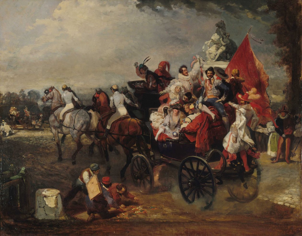 Karnevalsscene, Place de la Concorde, 1834. af Eugene Louis Lami