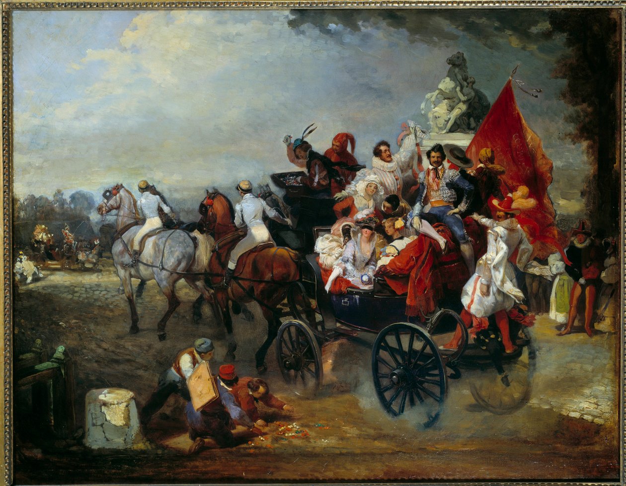 Karnevalsscene i Paris, Place de la Concorde i 1834. Maleri af Eugene Louis Lami (1800 - 1890) af Eugene Louis Lami