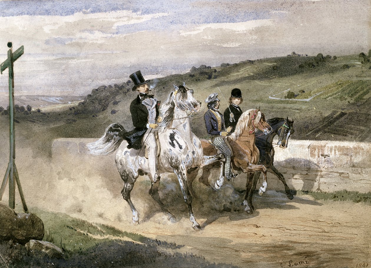 Horace Vernet og hans børn rider på landet af Eugene Louis Lami
