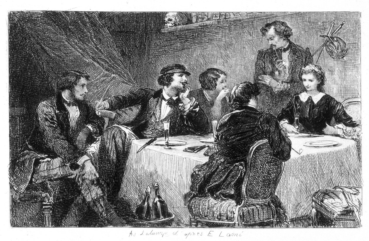 Illustration af Eugène Lami af "Mimi de Pinson" af Alfred de Musset af Eugene Louis Lami