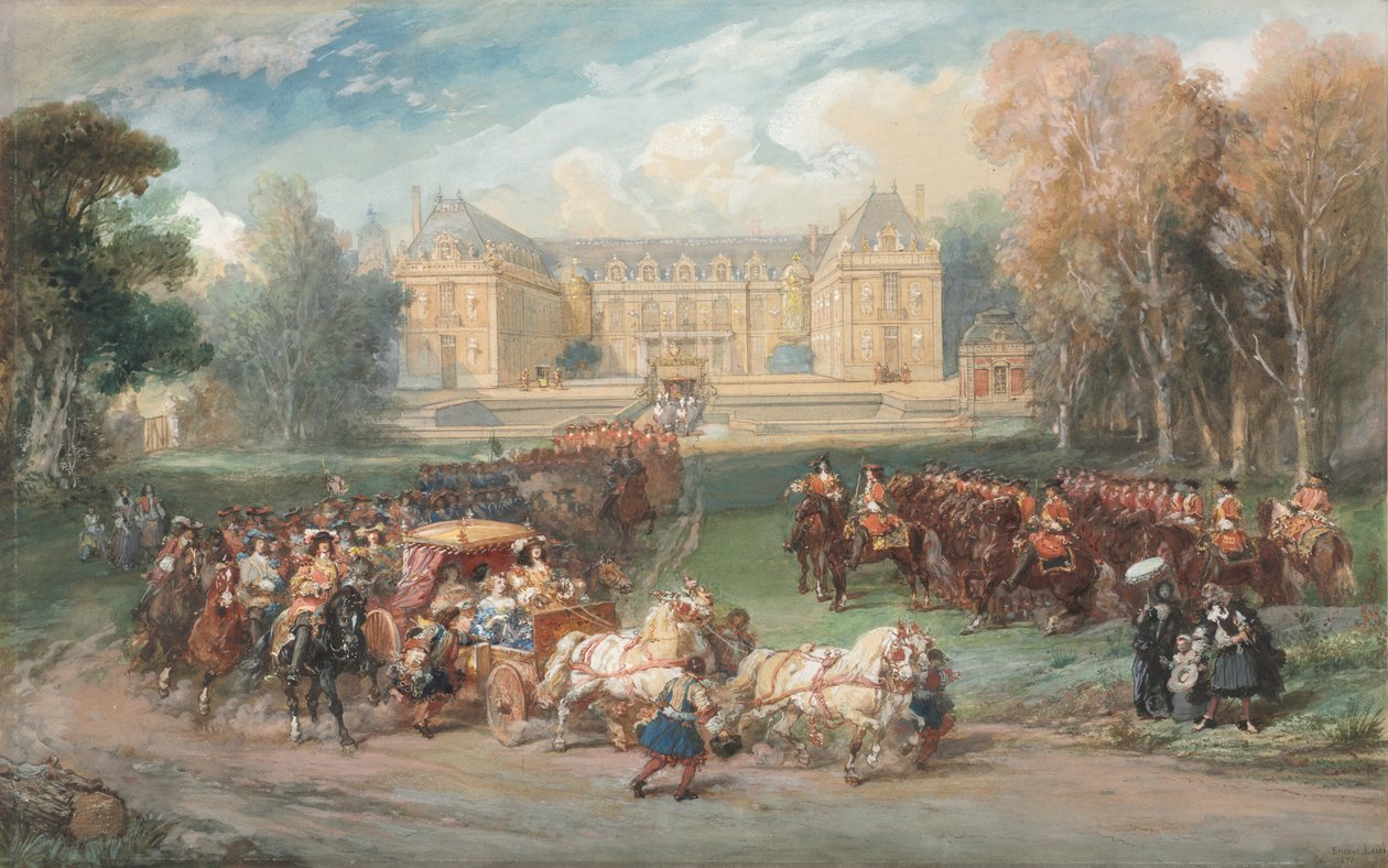 Ludvig XIV kører sin bus i parken i Versailles af Eugene Louis Lami