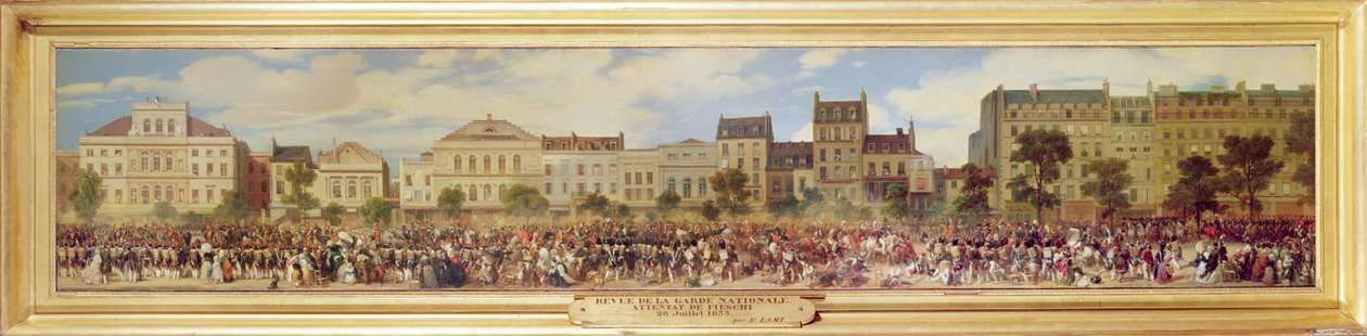 Gennemgang af nationalgarden, angreb på Fieschi, 28. juli 1835 af Eugene Louis Lami