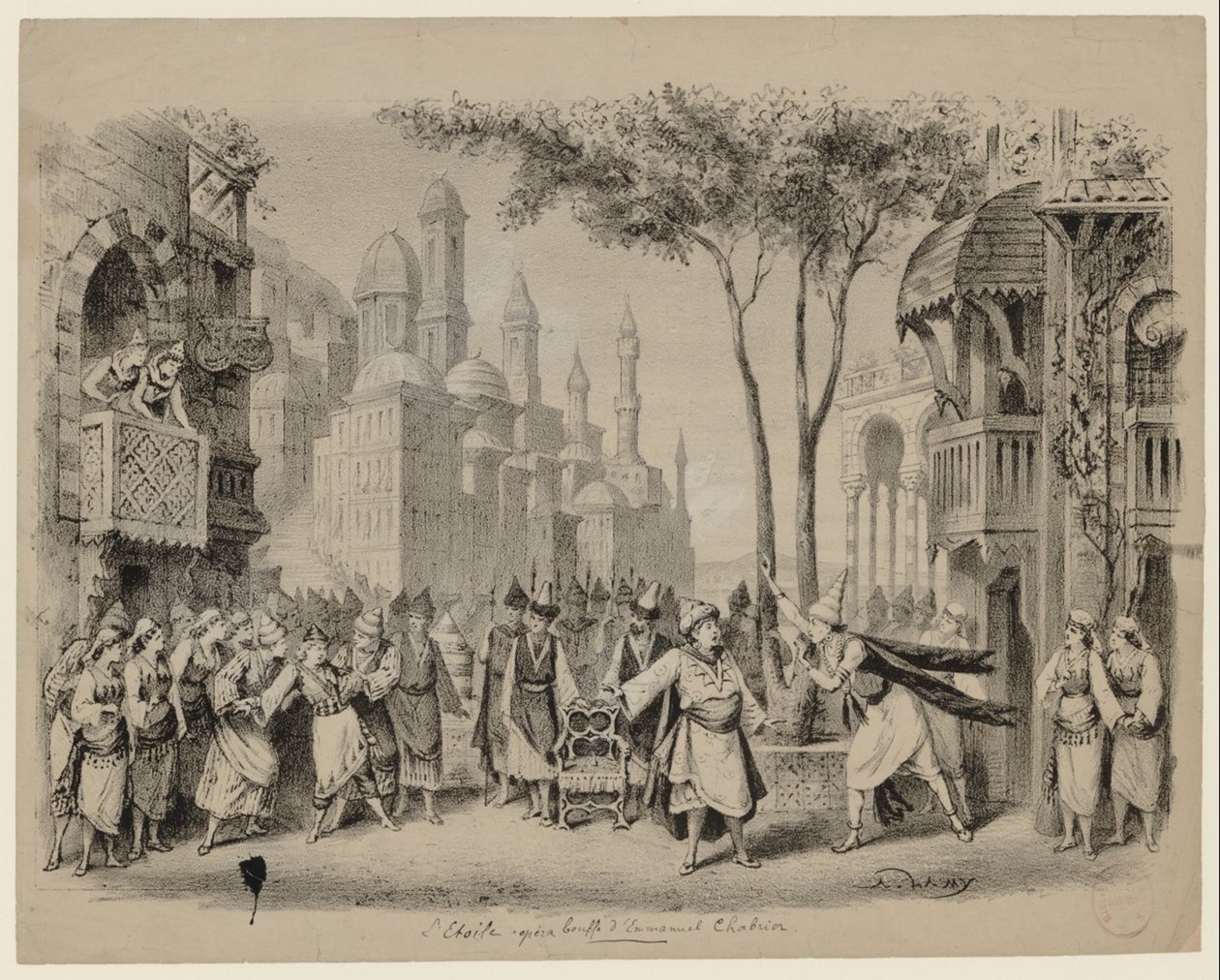 Opera Létoile af Emmanuel Chabrier i Théâtre des Bouffes-Parisiens, 1877 af Eugene Louis Lami