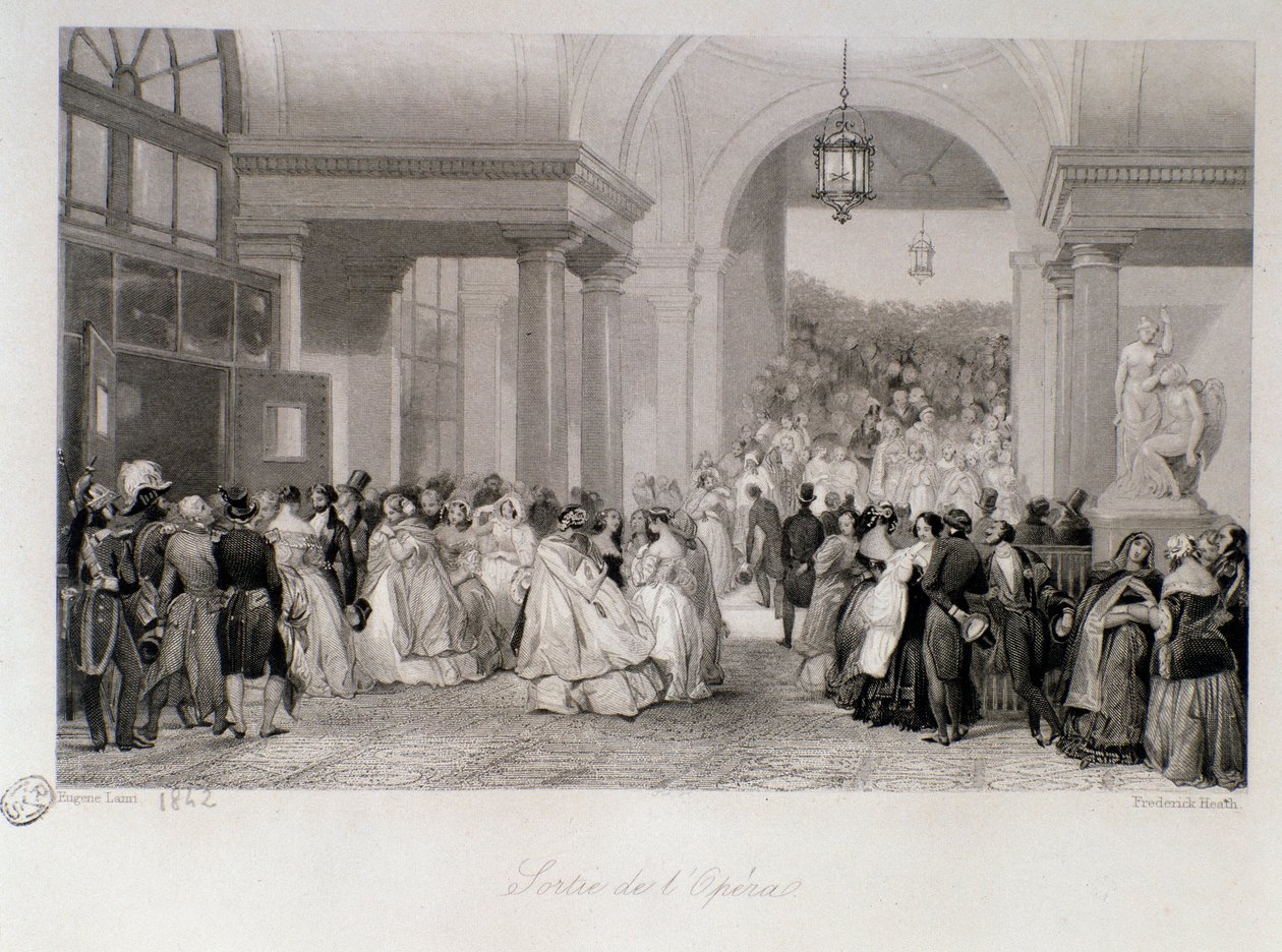 Offentligheden har udgivelsen af Operaen i Paris. Gravering af Eugene Louis Lami (1800-1890) 1842 Privat samling af Eugene Louis Lami