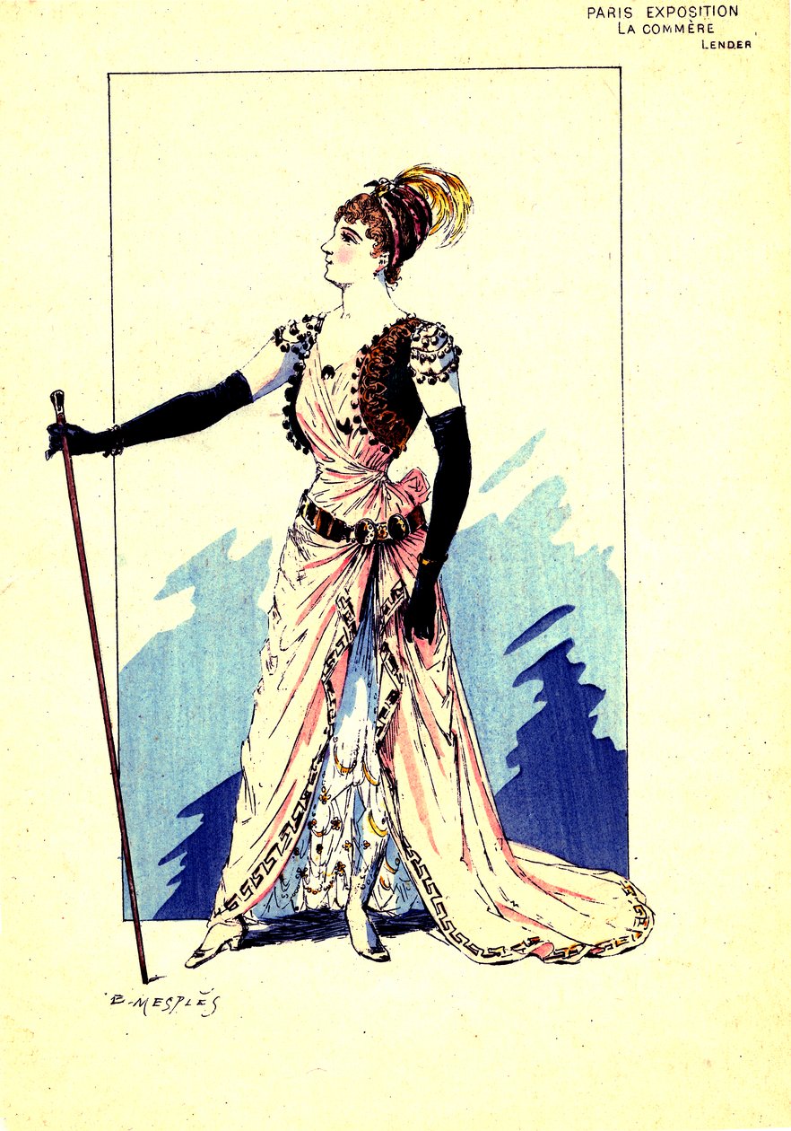 Kostume til stykket " Sladderen ". 1889 (gravering) af Eugene Mesples
