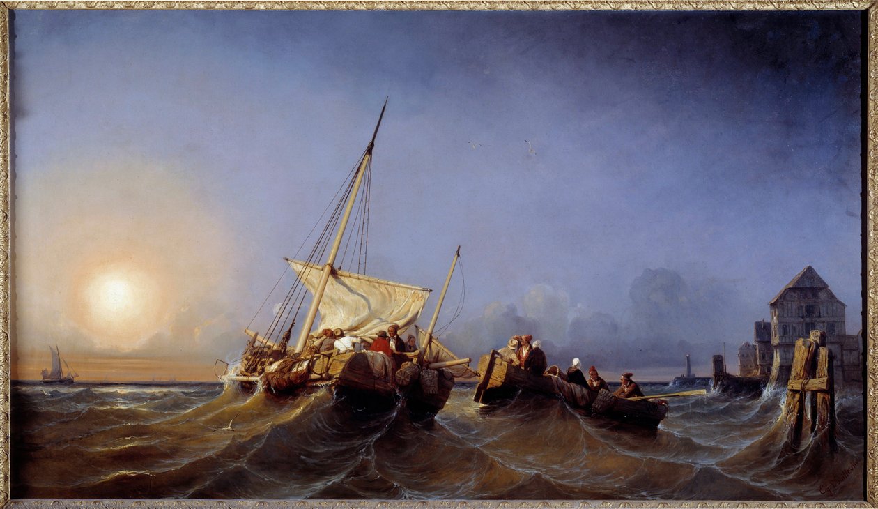 Fiskernes tilbagevenden til den nedgående sol Maleri af Eugene Lepoittevin (1806-1870) 1835 Brest, Musee des Beaux Arts af Eugene Modeste Edmond Lepoittevin
