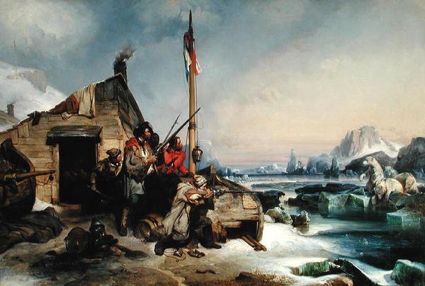 Overvintring af et hold hollandske søfolk på den østlige kyst af Novaya Zemlya, 1839 af Eugene Modeste Edmond Lepoittevin