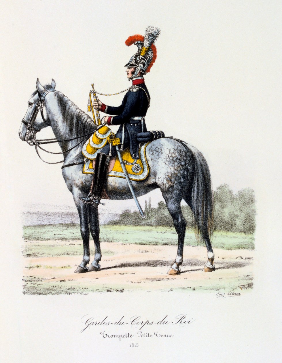 Gardes-du-Corps de Roi, Trompetist klæder sig af, 1815 af Eugene Titeux