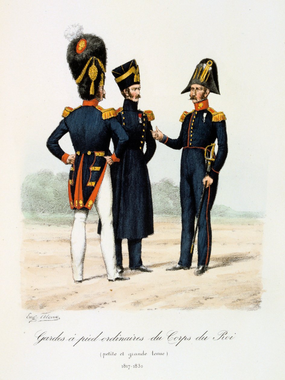 Almindelige fodvagter af Kongens Korps, lille og hel kjole, 1817-30 af Eugene Titeux