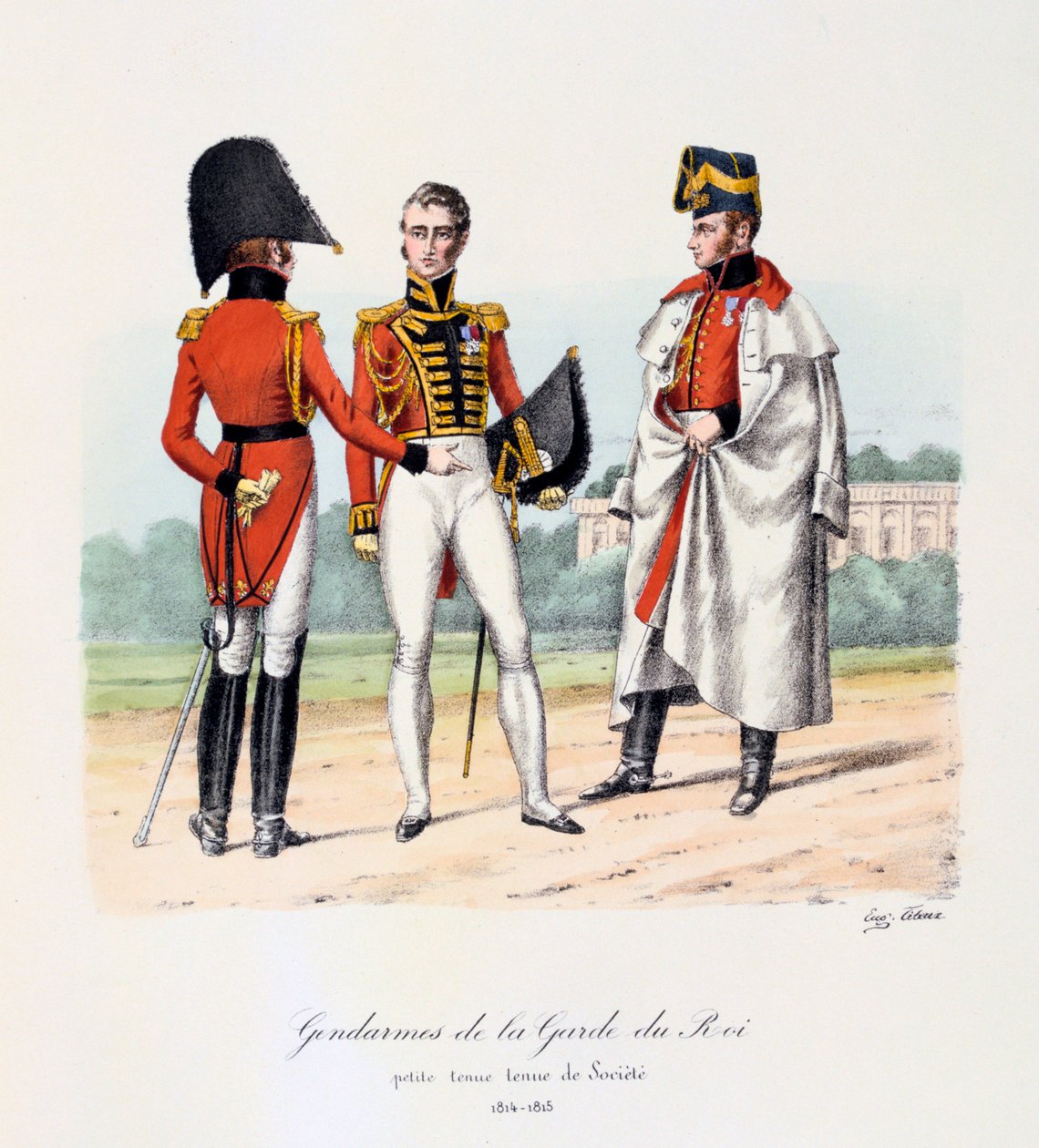 Gendarmer af Kongens Garde, Afklædning og Selskabsdragt, 1814-15 af Eugene Titeux
