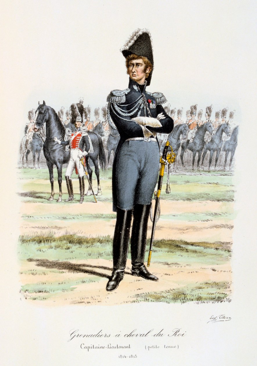 Kongens Hestegrenadier, Kaptajnløjtnant 1814-15 af Eugene Titeux