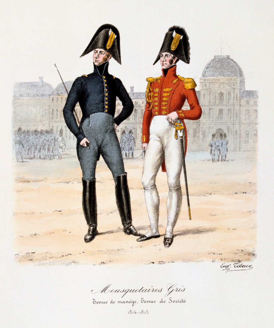 Grå Musketerer, Manege og Selskabsdragt, 1814-15 af Eugene Titeux