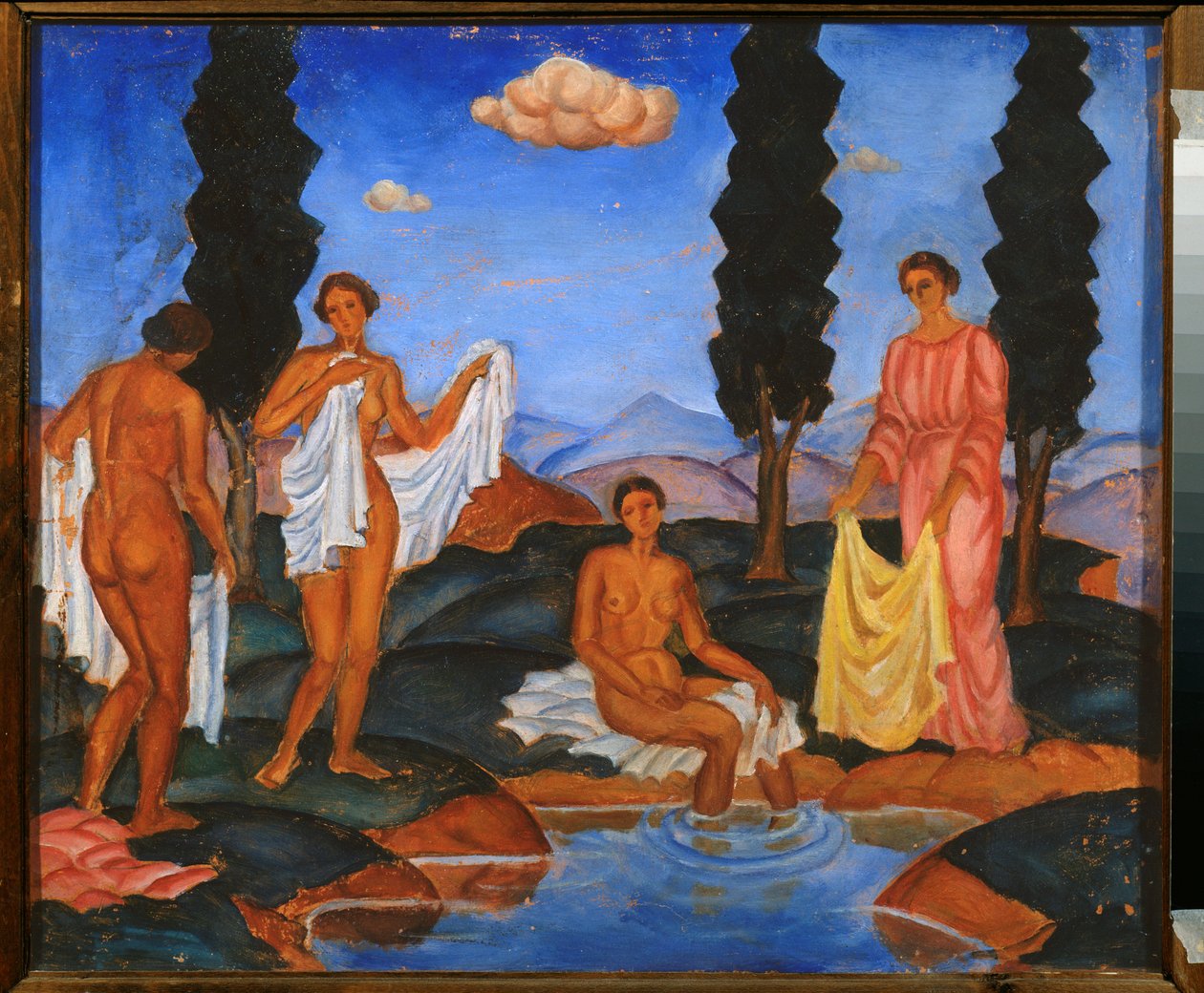 Badende - Værk af Eugeniusz Zak (1884-1926), tempera på pap af Eugeniusz Zak