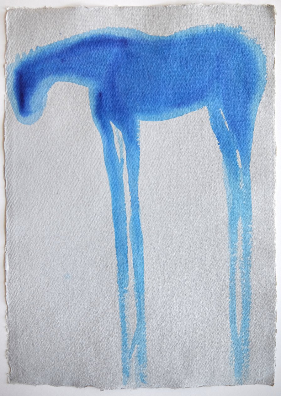 Blue Horse1, 2023 (pigmenter, håndlavet papir) af Eugenie Vronskaya