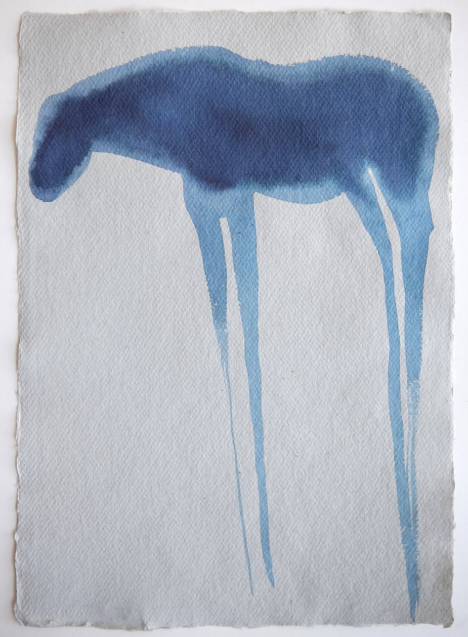 Blue Horse2, 2023 (pigment, håndlavet papir) af Eugenie Vronskaya