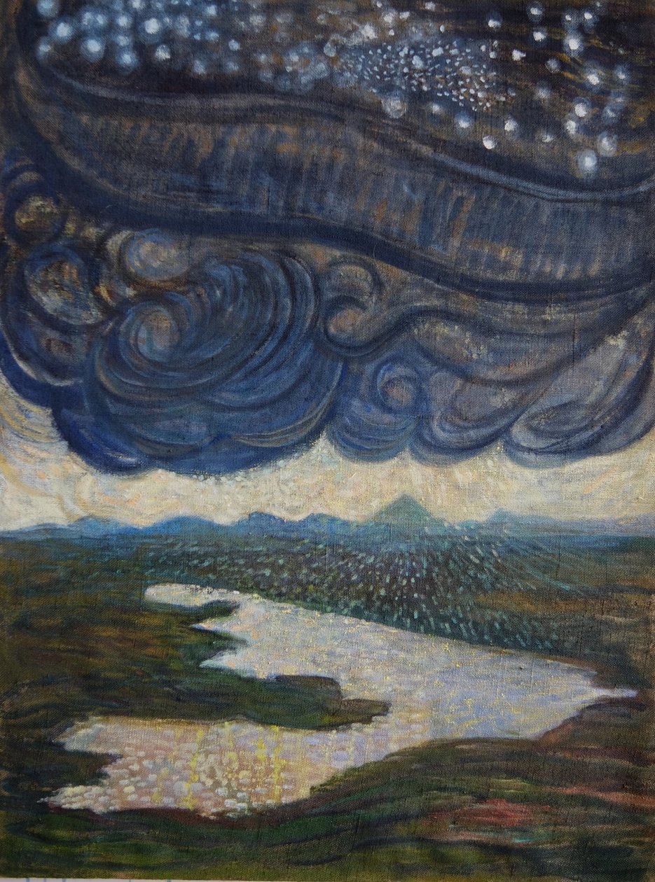 Land and Light, 2022 (olie, pigmenter på hessian) af Eugenie Vronskaya