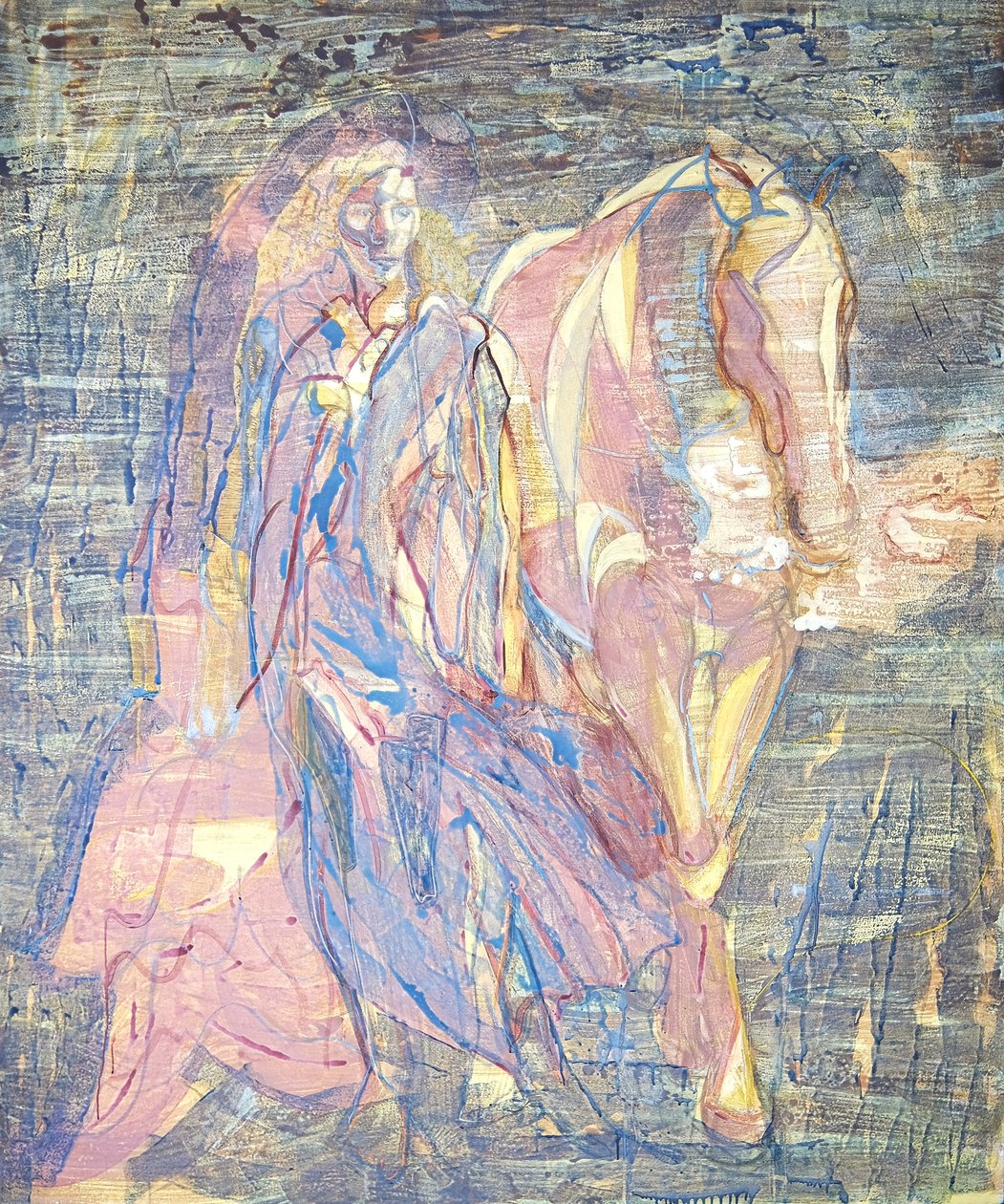 The Birth of The Goddess 3, 2020-23 (olie, pigmenter, ler på lærred) af Eugenie Vronskaya