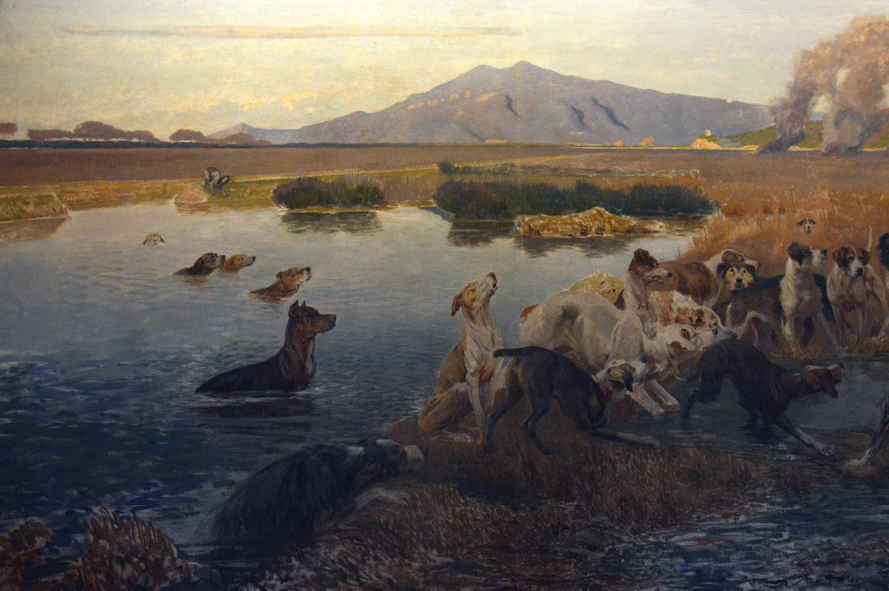 Vildsvinjagt i Burano -mosen (detalje 2) af Eugenio Cecconi