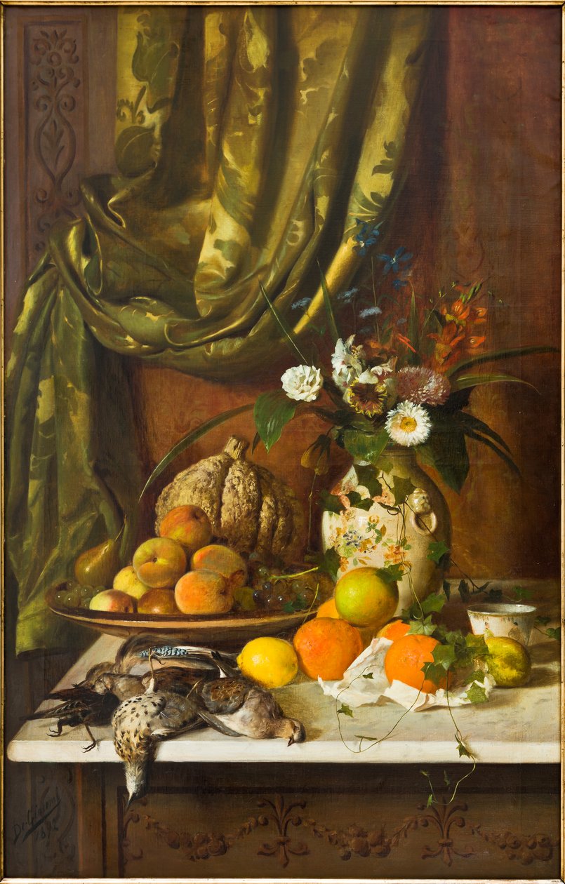 Blomster, frugt og vildt (olie på lærred) af Eugenio De Giacomi
