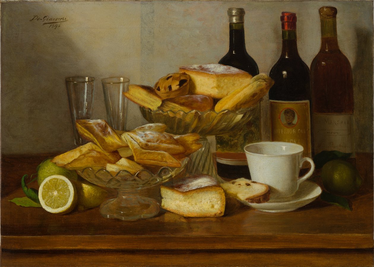 Stilleben med flaske (oliemaleri på lærred) af Eugenio De Giacomi