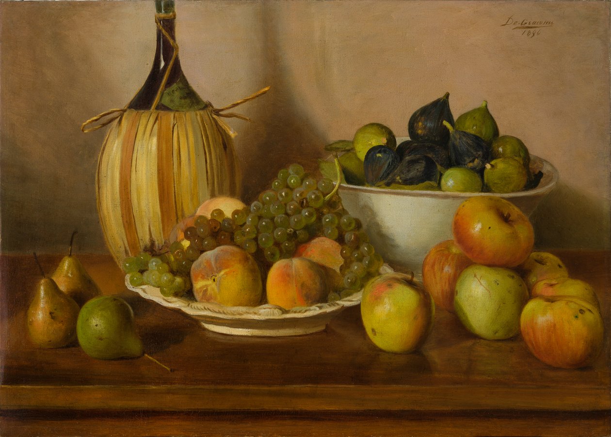 Stilleben med frugt (oliemaleri på lærred) af Eugenio De Giacomi